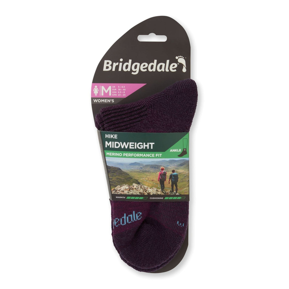 Bridgedale Women's Hike Midweight Merino Performance Ankle Socks in Dark Purple, alternate view 2