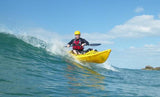 Mission CATCH 390 kayak, yellow kayak paddling through waves