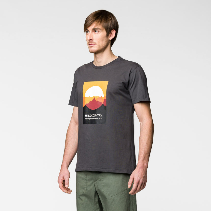 Wild Country Climbing Heritage T-Shirt Man Outdoor Action Onyx - Front Angled Fit on Model