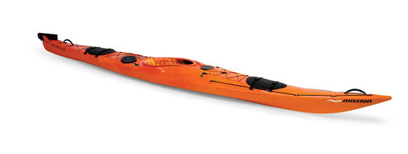 Mission ECO BEZHIG 540 kayak, Red Fade, three-quarter view
