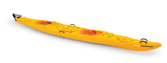 Mission ECO NIIZH 565 (XLT) kayak, Yellow, three-quarter view
