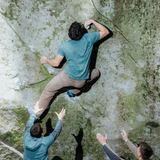 Wild Country Climbing Spotter T-Shirt Man Outdoor Action Marsh - Product In Use