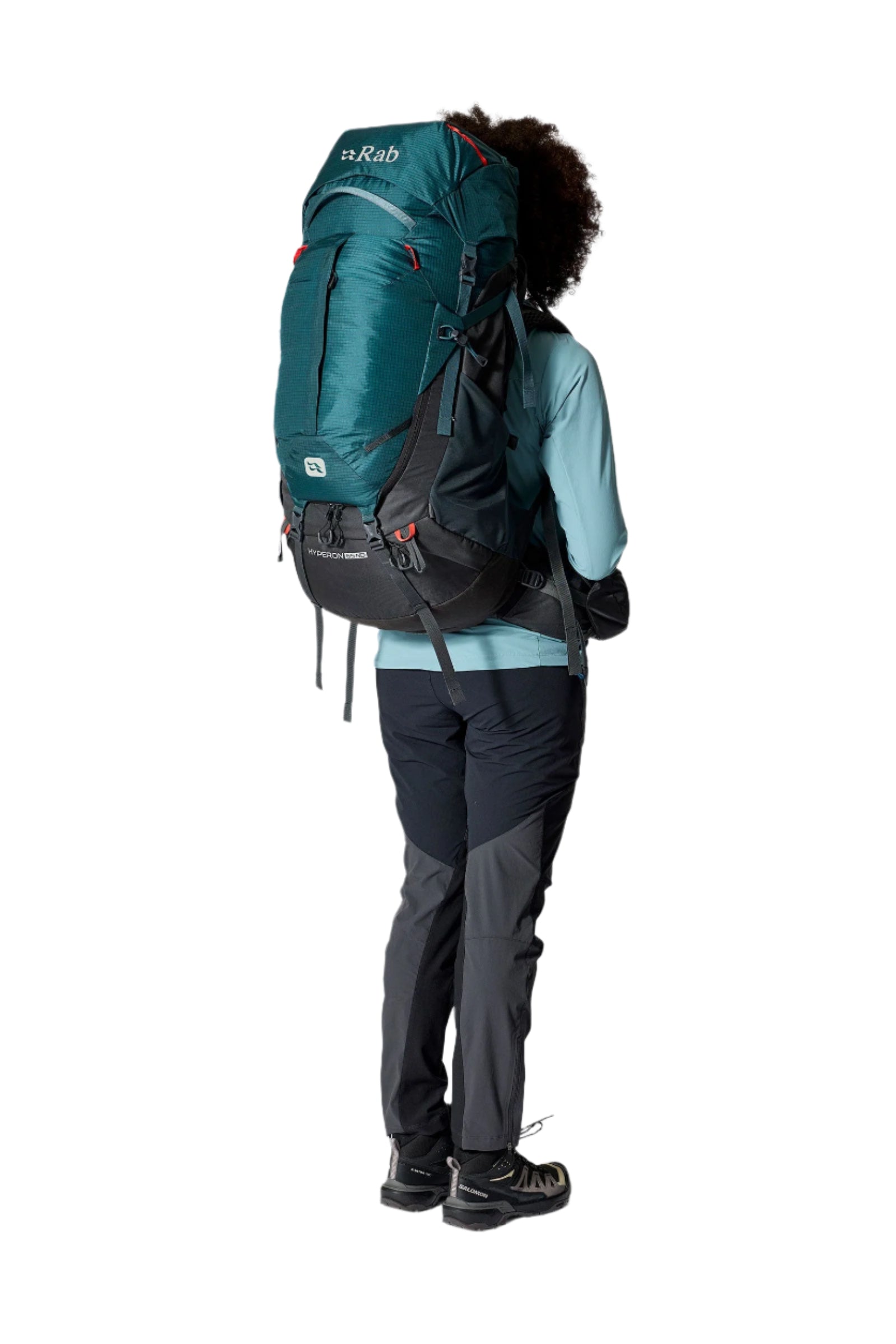 Rab Women's Hyperon ND65L Trekking Pack in Orion Blue/Anthracite - rear view, worn