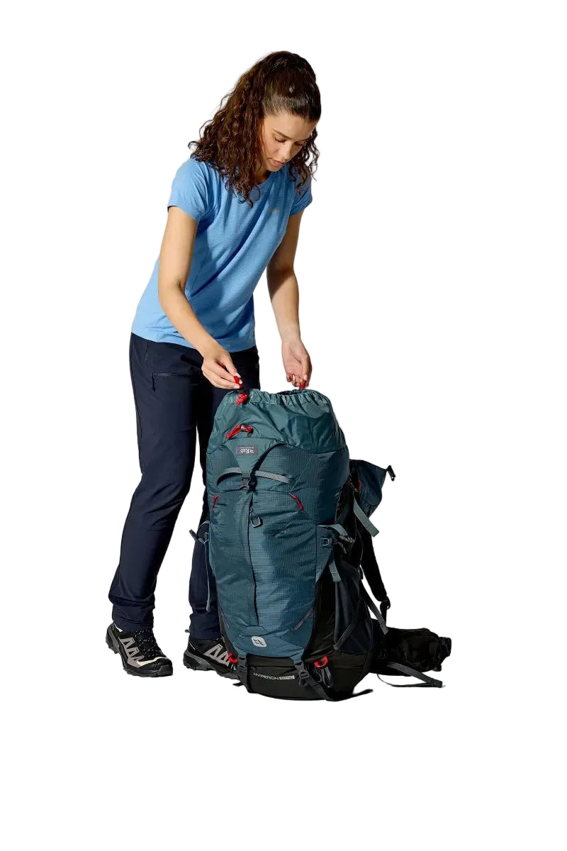 Rab Women's Hyperon ND80L Trekking Pack in Orion Blue/Anthracite - front, worn