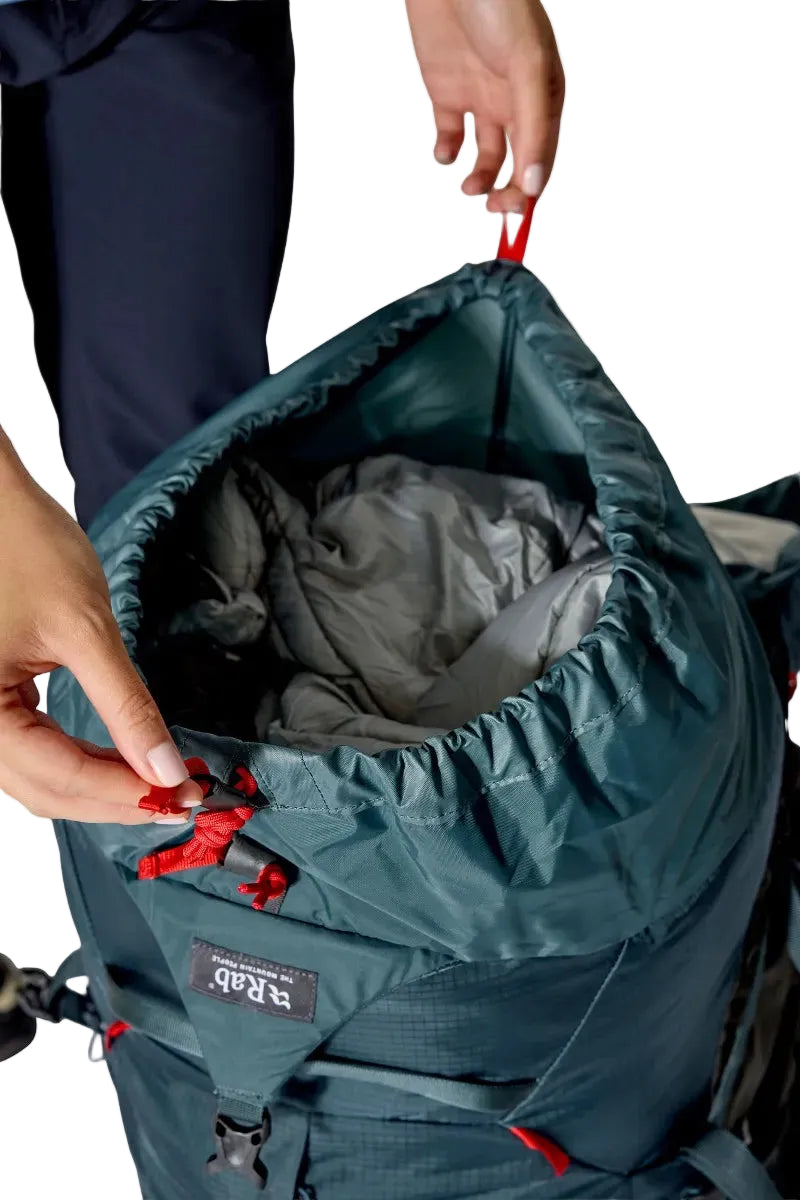 Rab Women's Hyperon ND80L Trekking Pack in Orion Blue/Anthracite - top collar, worn