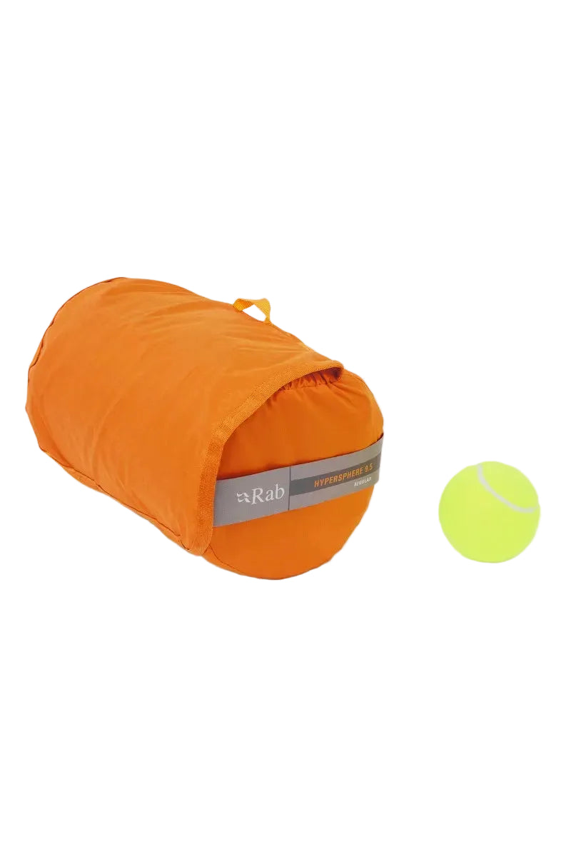 Rab Hypersphere 9.5 Down Sleeping Mat in Marmalade - packed, side