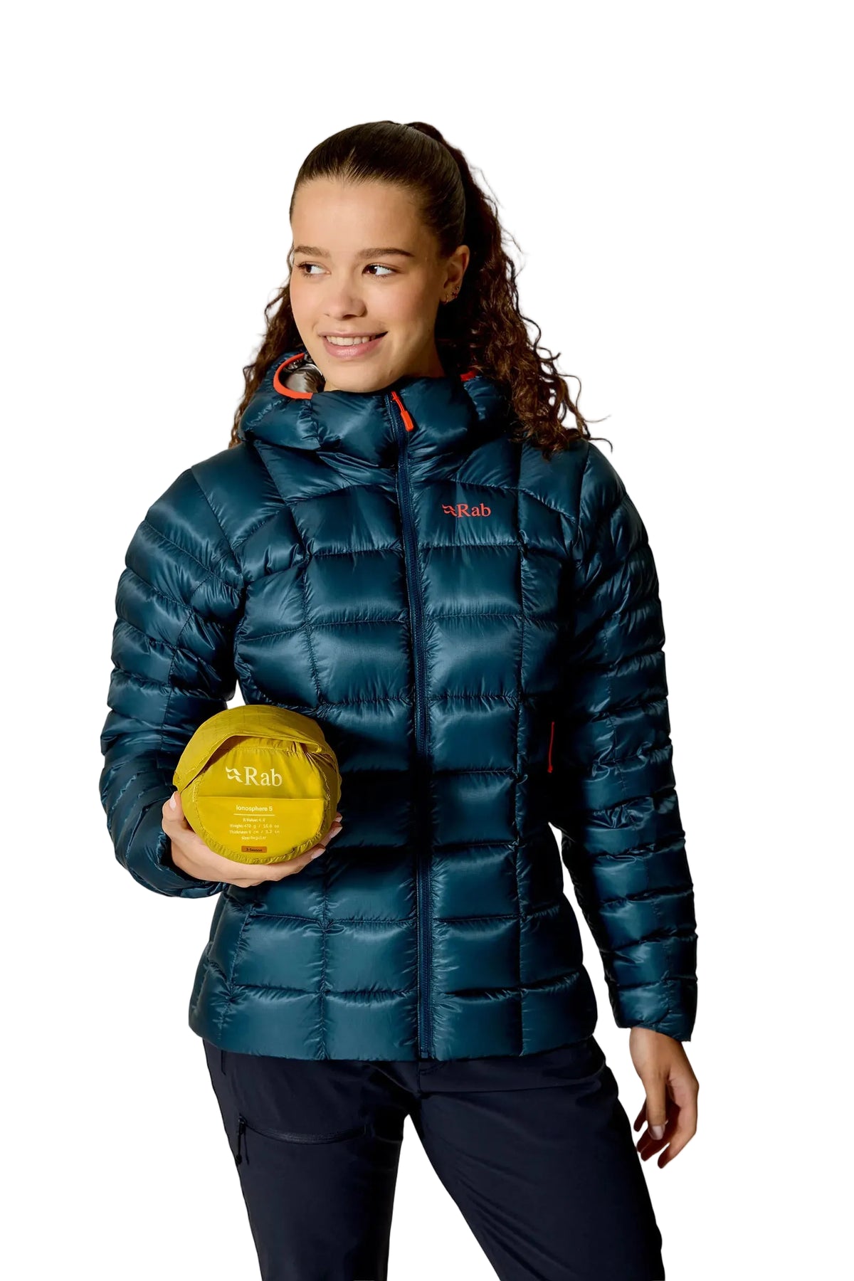 Rab Ionosphere 5 Sleep Mat in Dark Pollen - packed, worn, angle
