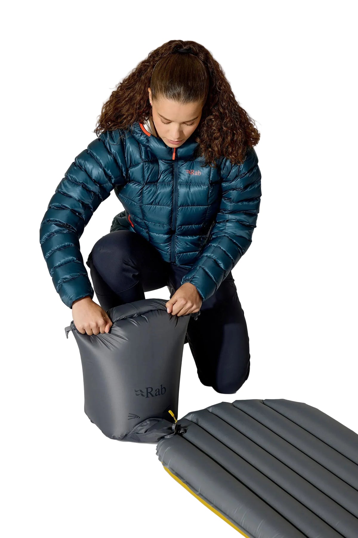 Rab Ionosphere 5 Sleep Mat in Dark Pollen - pump sack, worn