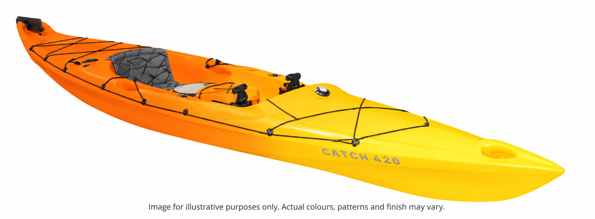 Mission CATCH 420 EXP (ruddered) kayak in Orange Fade, full kayak colour illustration. Image for illustrative purposes only. Actual colours, patterns and finish may vary.