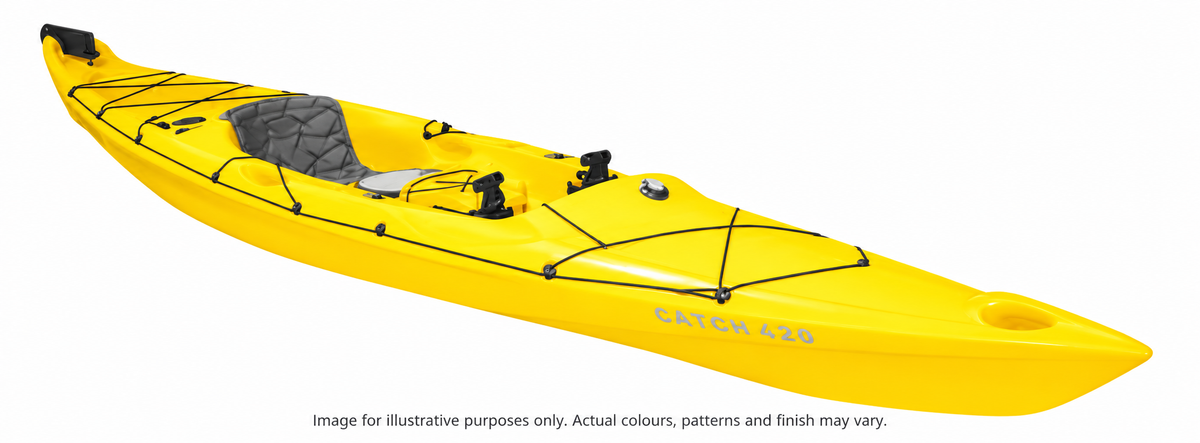 Mission CATCH 420 EXP (ruddered) kayak in Yellow, full kayak colour illustration. Image for illustrative purposes only. Actual colours, patterns and finish may vary.