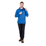 Mountain Equipment Aerofoil Hooded Men's Jacket in Atlantic Blue - back view showing articulated pre-shaped sleeves