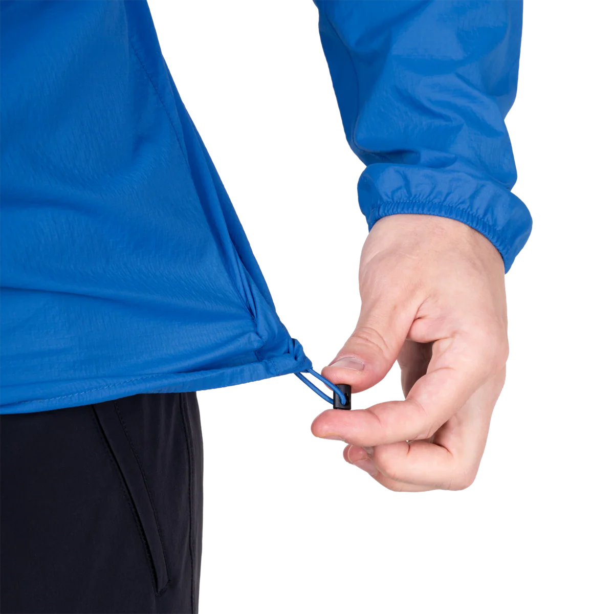 Low bulk elasticated cuff detail on Mountain Equipment Aerofoil Hooded Men's Jacket in Atlantic Blue