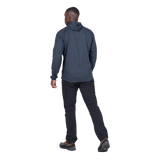 Mountain Equipment Aerofoil Hooded Men's Jacket in Blue Nights - side view showing active fit and adjustable hem drawcord