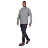 Mountain Equipment Aerofoil Hooded Men's Jacket in Tufa - back view showing articulated pre-shaped sleeves