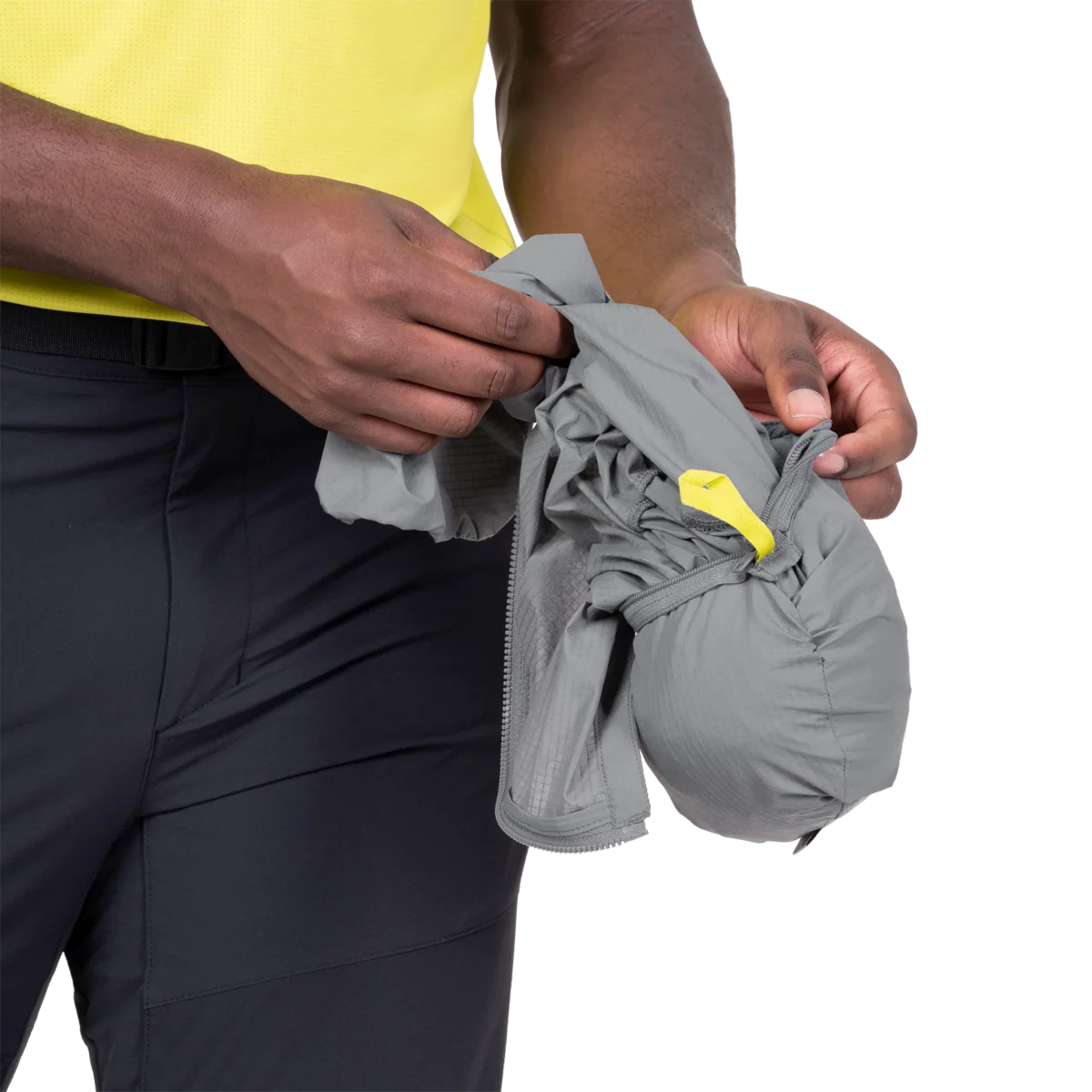 Low bulk elasticated cuff detail on Mountain Equipment Aerofoil Hooded Men's Jacket in Tufa