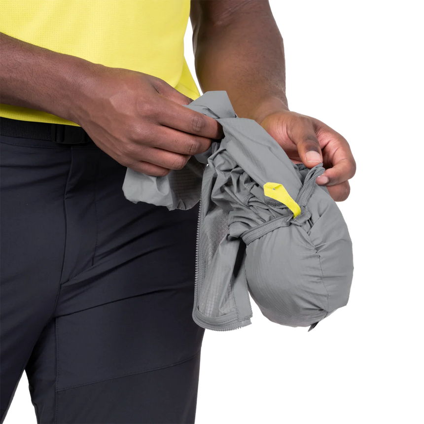 Low bulk elasticated cuff detail on Mountain Equipment Aerofoil Hooded Men's Jacket in Tufa