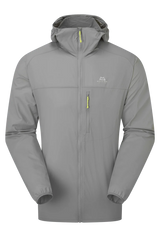 Mountain Equipment Aerofoil Hooded Men's Jacket in Tufa - front view showing EXOLITE 45 softshell fabric and active fit