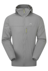 Mountain Equipment Aerofoil Hooded Men's Jacket in Tufa - front view showing EXOLITE 45 softshell fabric and active fit