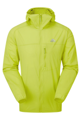 Mountain Equipment Aerofoil Hooded Men's Jacket in Vine Green - front view showing EXOLITE 45 softshell fabric and active fit