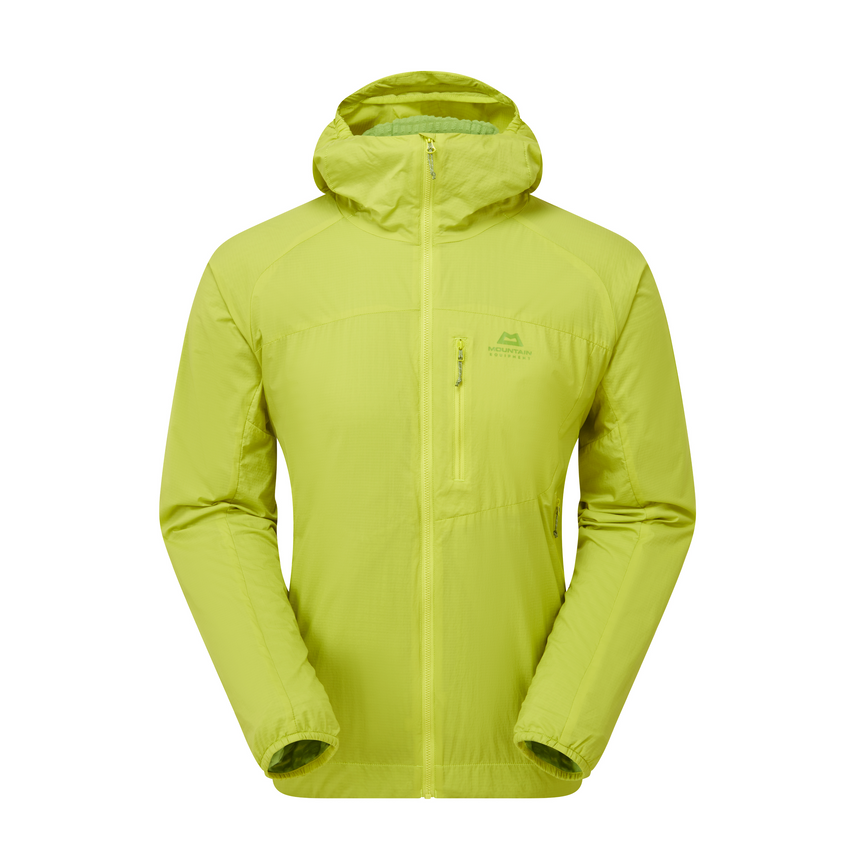 Mountain Equipment Aerotherm Men's Jacket in Vine Green - front view showing EXOLITE 45 softshell fabric and active fit