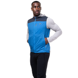 YKK moulded centre front zip detail on Mountain Equipment Aerotherm Men's Vest in Atlantic/Blue Nights