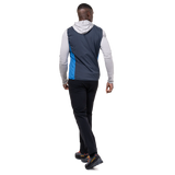 Mountain Equipment Aerotherm Men's Vest in Atlantic/Blue Nights - side view showing active fit and semi-elasticated armhole