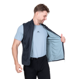 Semi-elasticated armhole detail on Mountain Equipment Aerotherm Men's Vest in Blue Nights