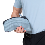 Semi-elasticated hem detail on Mountain Equipment Aerotherm Men's Vest in Blue Nights