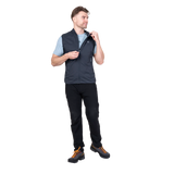 Mountain Equipment Aerotherm Men's Vest in Blue Nights - side view showing active fit and semi-elasticated armhole