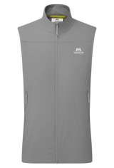 Mountain Equipment Aerotherm Men's Vest in Tufa - front view showing EXOLITE 45 softshell fabric and active fit