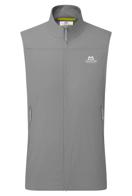 Mountain Equipment Aerotherm Men's Vest in Tufa - front view showing EXOLITE 45 softshell fabric and active fit