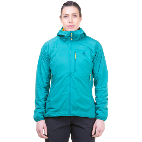 Mountain Equipment Aerotherm Women's Jacket in Jade - front view showing EXOLITE 45 softshell fabric and active fit