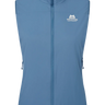 Mountain Equipment Aerotherm Women's Vest in Stellar Blue - front view showing EXOLITE 45 softshell fabric and active fit