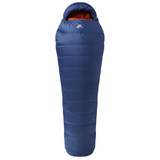 Mountain Equipment Classic Eco 300 Sleeping Bag in Dusk - full length view showing 700+ fill power recycled down and Mountain Fit construction