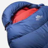 5-baffle hood with drawcord collar and Lode Lock magnetic closure detail on Mountain Equipment Classic Eco 300 Sleeping Bag in Dusk