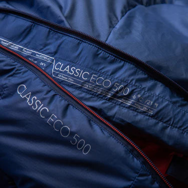 Mountain Equipment Classic Eco 300 Sleeping Bag in Dusk packed into waterproof roll-top stuff sack
