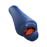 Mountain Equipment Classic Eco 300 Sleeping Bag in Dusk - top view showing 5-baffle anatomically shaped hood and Lode Lock magnetic closure