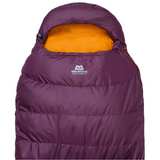 Mountain Equipment Classic Eco 300 Women's Sleeping Bag in Raisin - side view showing full-length Gemini zip baffle and slanted box-wall baffle construction