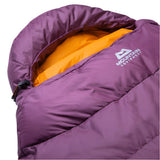 5-baffle hood with drawcord collar and Lode Lock magnetic closure detail on Mountain Equipment Classic Eco 500 Women's Sleeping Bag in Raisin