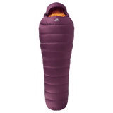Mountain Equipment Classic Eco 500 Women's Sleeping Bag in Raisin - product preview showing 700+ fill power recycled down and Mountain Fit construction