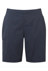Mountain Equipment Dynamo Women's Short in Blue Nights - front view showing stretch waistband and hand pockets