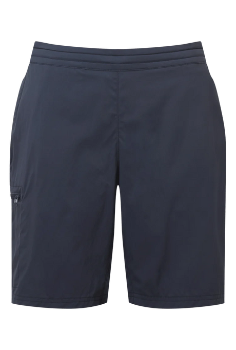 Mountain Equipment Dynamo Women's Short in Blue Nights - front view showing stretch waistband and hand pockets