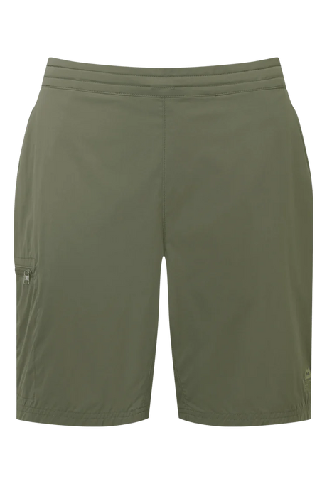 Mountain Equipment Dynamo Women's Short in Buckthorn - front view showing stretch waistband and hand pockets