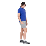 Mountain Equipment Dynamo Women's Short in Tufa - left side view showing zipped thigh pocket