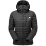 Mountain Equipment Earthrise Hooded Women's Jacket in Black - front view showing 100% recycled down insulation and stitch-through baffle construction