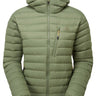 Mountain Equipment Earthrise Hooded Women's Jacket in Four Leaf Clover - front view showing 100% recycled down insulation and stitch-through baffle construction