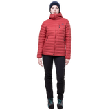 Mountain Equipment Earthrise Hooded Women's Jacket in Rosewood - back view showing fit and recycled down insulation