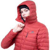 100% recycled Earthrise 20 denier outer fabric detail on Mountain Equipment Earthrise Hooded Women's Jacket in Rosewood