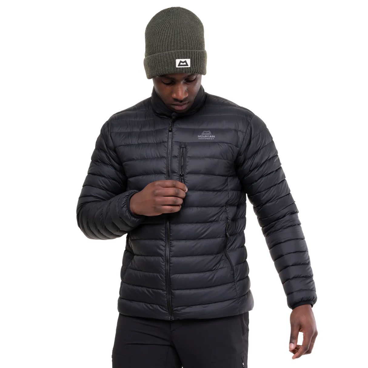 100% recycled Earthrise 20 denier outer fabric detail on Mountain Equipment Earthrise Men's Jacket in Black