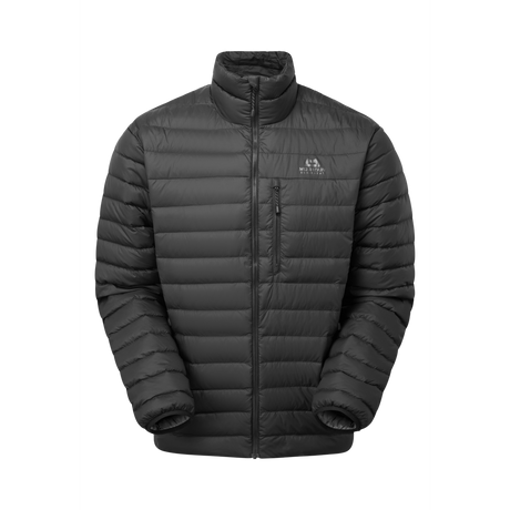 Mountain Equipment Earthrise Men's Jacket in Black - front view showing 100% recycled down insulation and stitch-through baffle construction